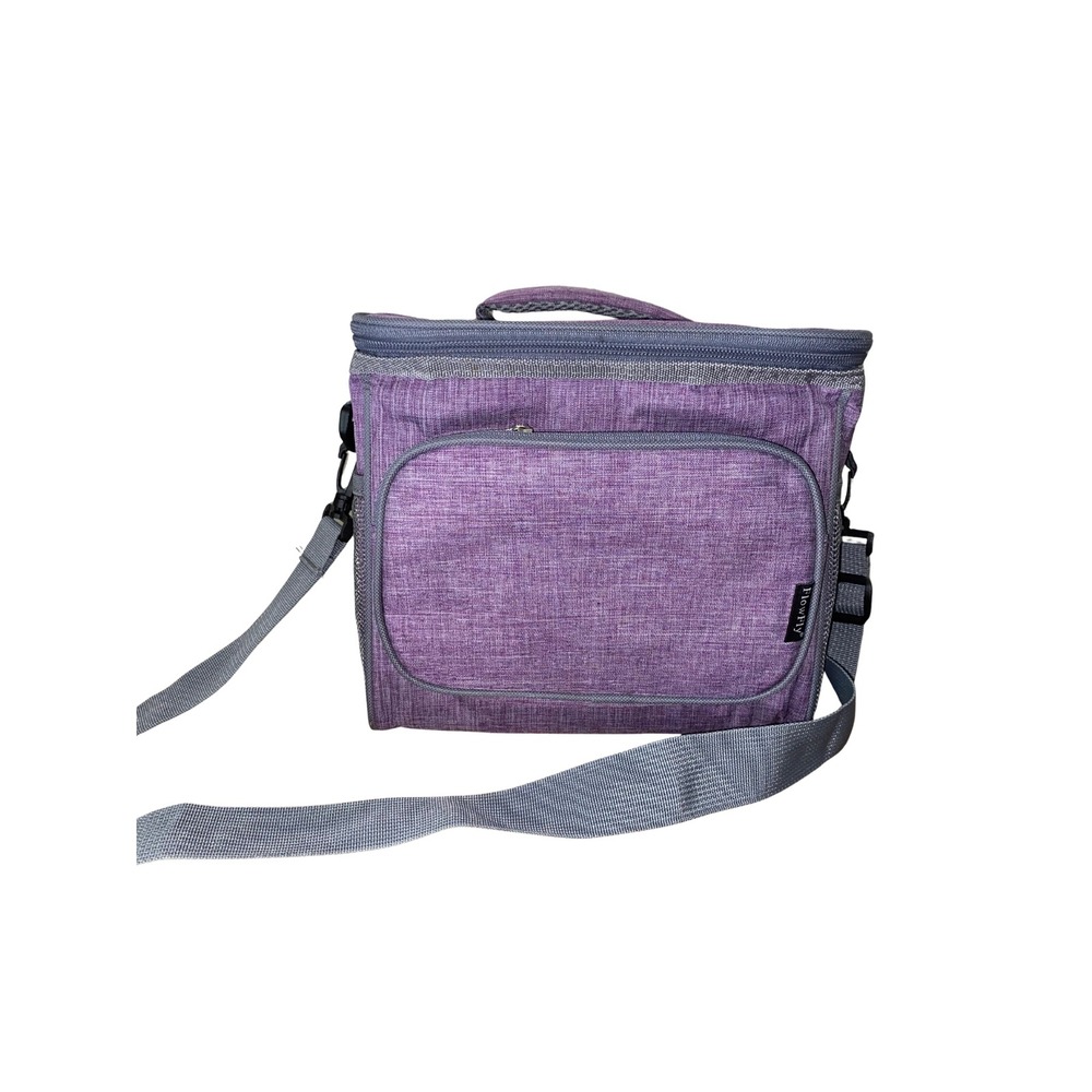 FlowFly Insulated Lunch Bag Purple‎ Soft Cooler Box Adjustable Strap w/ Pockets